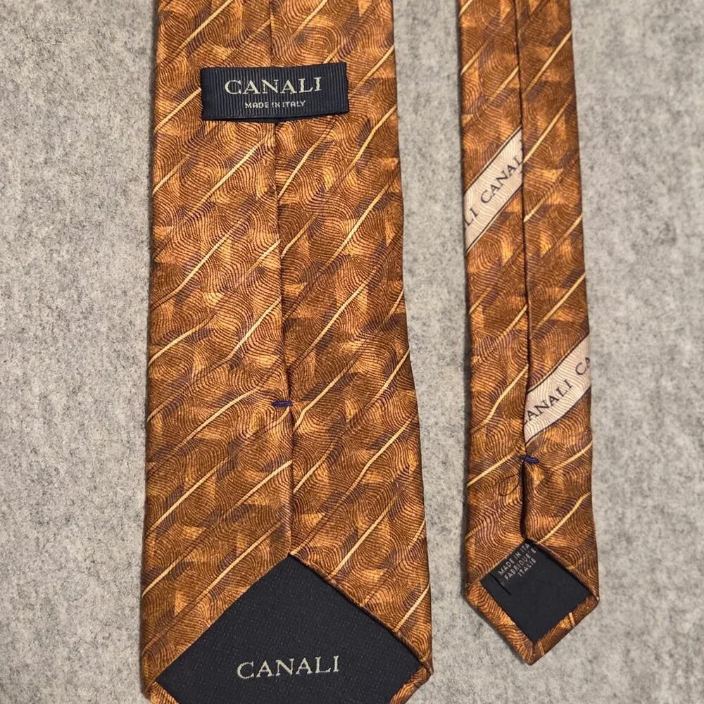 Canali Gold And Brown Jacquard Silk Tie (3.75